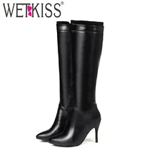 WETKISS/женские сапоги до колена пикантная женская обувь с острым носком обувь на высоком каблуке г. Пикантные женские зимние новые размера плюс 34-45
