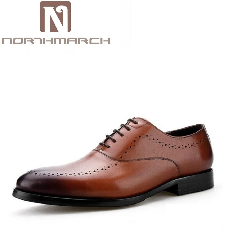 

NORTHMARCH Bullock British Style Fashion Men Brogue Shoes Grain Leather Lace-Up Round Toe Men Oxfords Leather Shoes Men Footwear