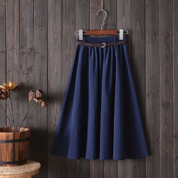 

Summer new women skirt college style Small fresh art A word skirt cotton Wild mid-length skirt female Send belt