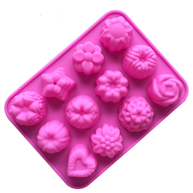 

12-flowered silicone moon cake mold ice-cream cake mold cold soap mold (buy two get one free)