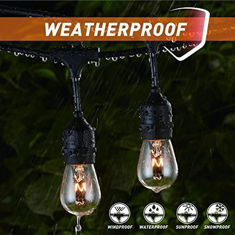 

Weatherproof Outdoor Patio String Lights Hanging Market Cafe Edison Vintage Strand Christmas Wedding Party Decoration LED Lights
