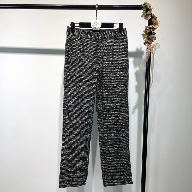 2018 Autumn Europe Style Female Plaid Blazer&Pant Suit 2 Pieces Set Women BF Slim Full Sleeve Coat Long Trouser Elegant OL Lady