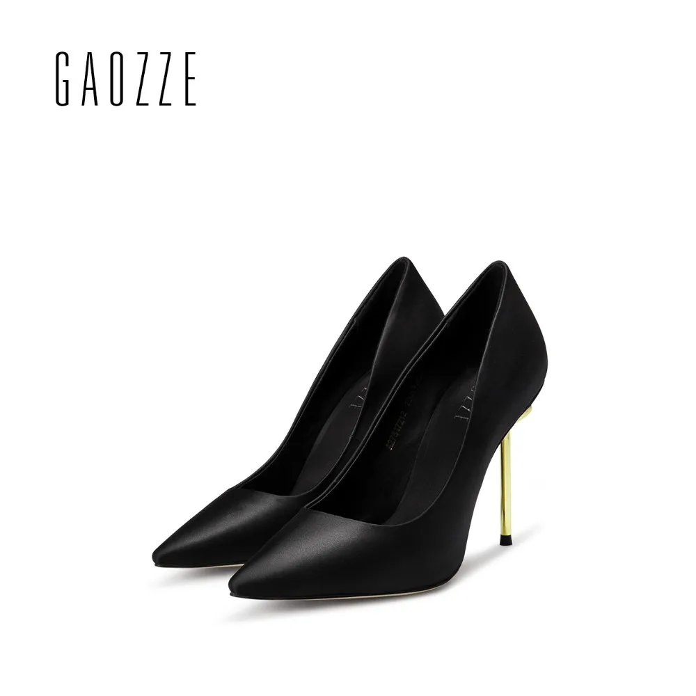 

GAOZZE 2017 autumn new pointed toe high heels pumps female silk cloth shoes shallow mouth shoes black sexy thin high heel shoes
