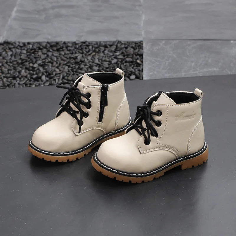 

Martin Boots Soft Baby Side Zipper Cotton Velvet Children Boots Shoelaces Rubber Unisex Plush Fashion Booties Ankle White Camel