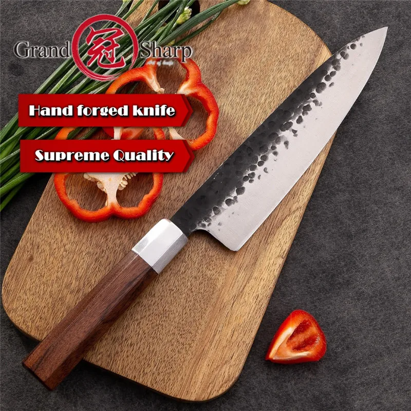 Grandsharp Профессиональные Кухонные Ножи ручной работы из высокоуглеродистой стали, поварские ножи Santoku Nakiri Kiritsuke, кухонные инструменты, подарочная коробка