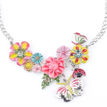 

Bonsny Statement Necklace Flower Enamel Alloy Long Chain Pendants 2016 New Jewelry For Women Charm Collares Accessories