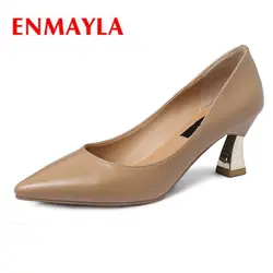 ENMAYLA/повседневная женская обувь из натуральной кожи на тонком высоком каблуке с острым носком без шнуровки, женские туфли на высоком