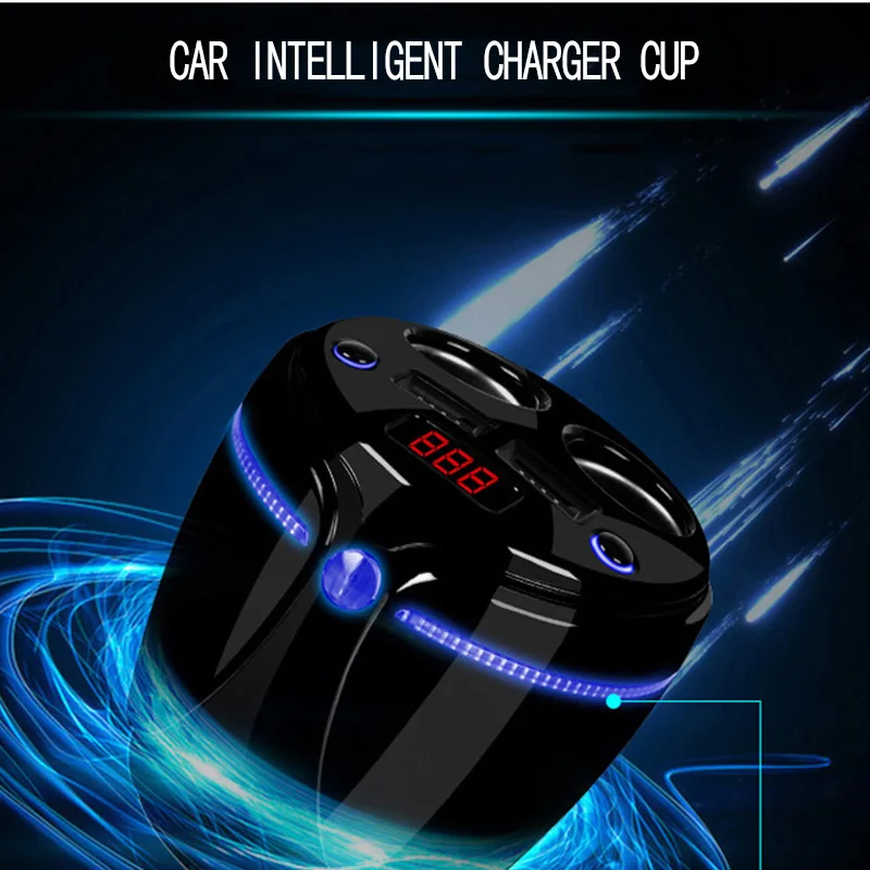 

Car Multi-functional 2 USB Car Charger Cup Holder Display Car Charger Cigarette Lighter Splitter With Voltage Display