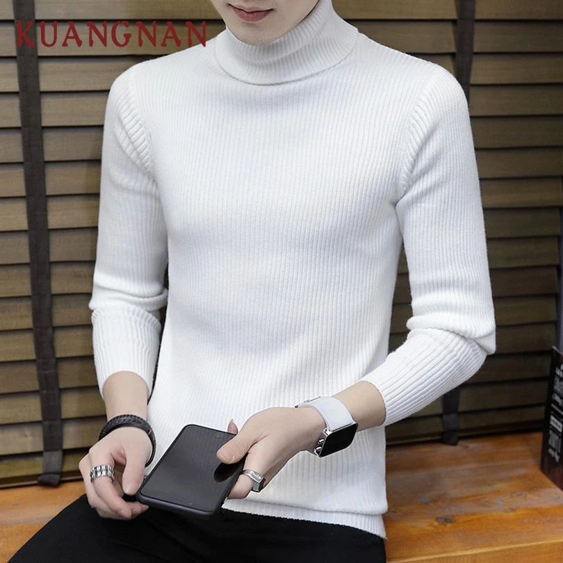 high neck sweater men white