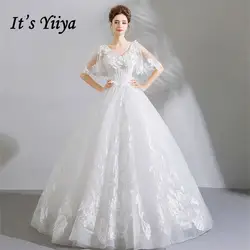 Это yiiya свадебное платье Роскошные белые v-образным вырезом цветы Рубашка с короткими рукавами свадебные бальные платья длиной до пола 2018