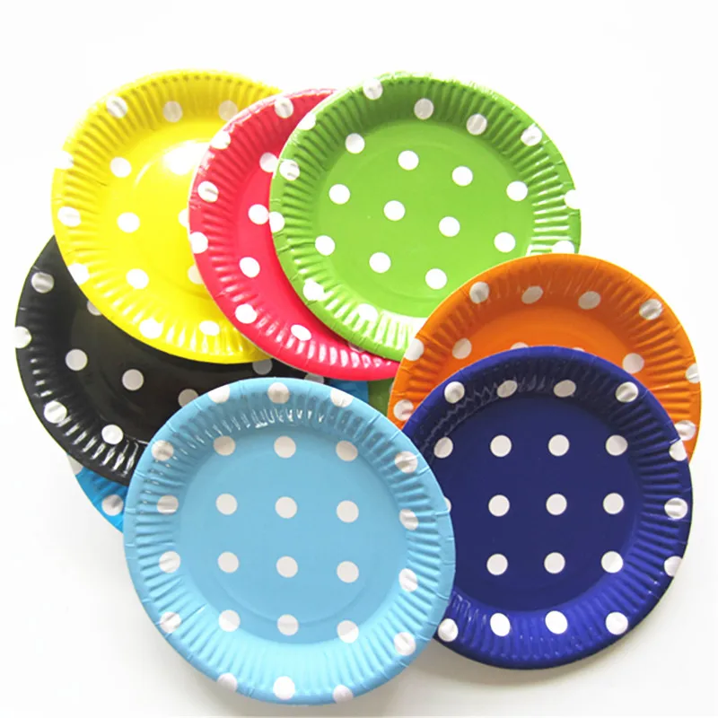 

7inch 10PCS/LOT Multi-Colored Disk Disposable Plates Cake Paper Pan DIY Decoration Kids Birthday Party Wedding Tableware Supply