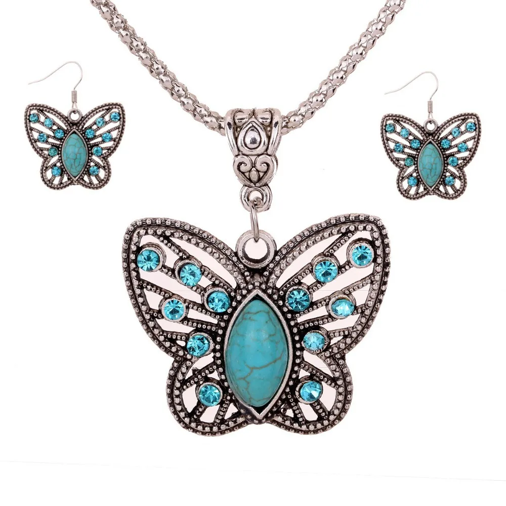 Summer Style Fine and Fashion Oval Turquoise Crystal Butterfly Pendants