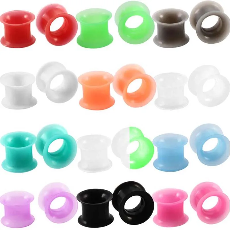 

12 Pairs=24pcs Assorted Color Silicone Flexible Ear Plugs Gauges Earrings Expansion Stretcher Piercing Flesh Tunnel Body Jewelry