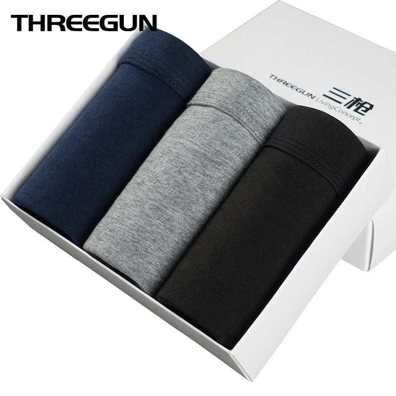 THREEGUN 3шт / много Ультра мягкий модальный Мужская боксер шорты сплошной цвет