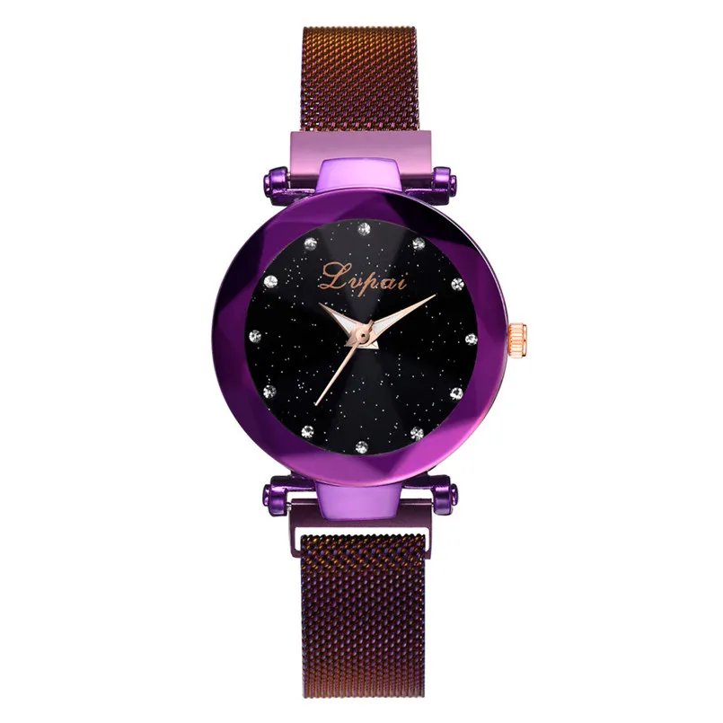 

Lvpai Women Stylish Quartz Wrist Watch Stainless Steel Mesh Alloy Magnet Strap Starry Sky Dial Casual Rhinestone Female Watches