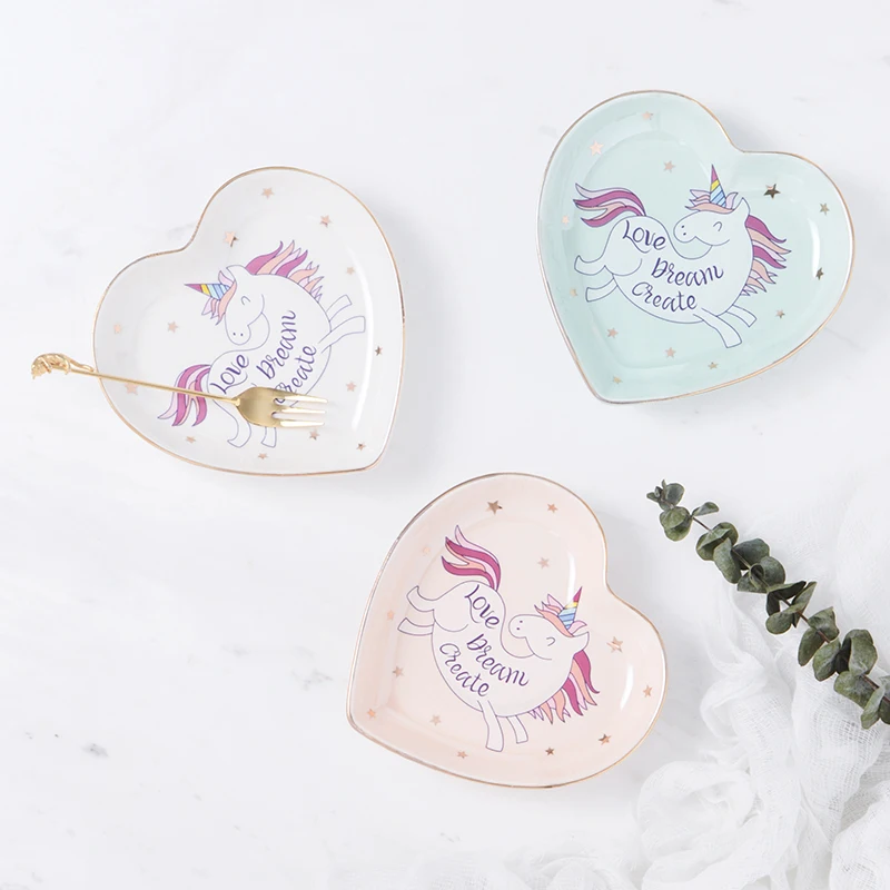 

Small Heart Shape Unicorn Ceramic Dish Plate Candy Dish Porcelain Saucer Jewelry Dish Ring Dish Decorative Plate Tray