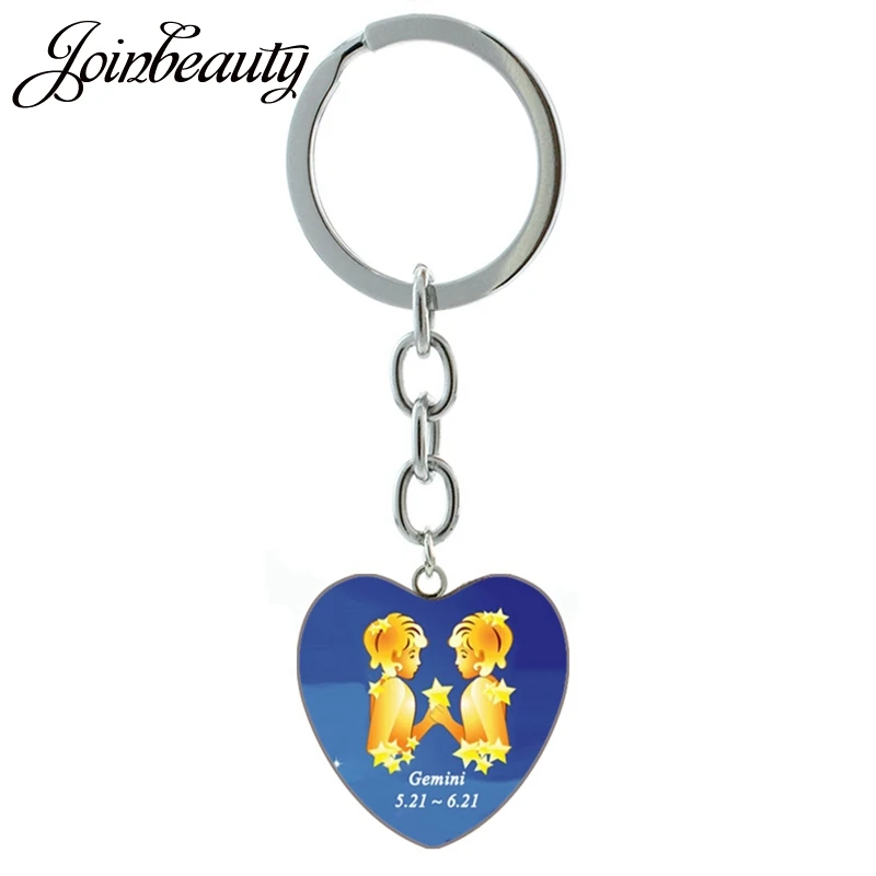 

JOINBEAUTY 12 Zodiac Symbol Sign Fashion Heart pendant Key Chain Glass Cabochon Key Ring Car Keychain Accessories ZX073