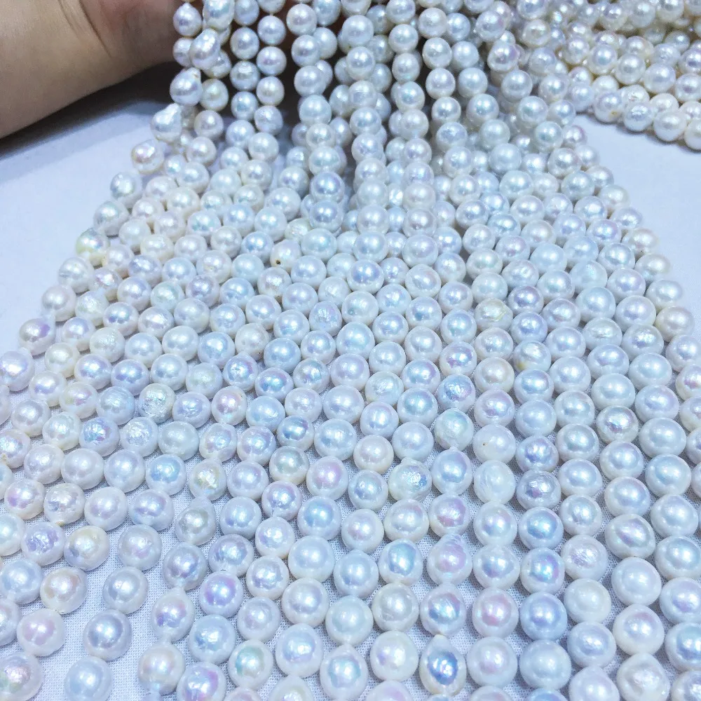 

Natural freshwater pearl high quality 36 cm perforated loose beads DIY ladies necklace bracelet production 9-10mm Nuclear pearl