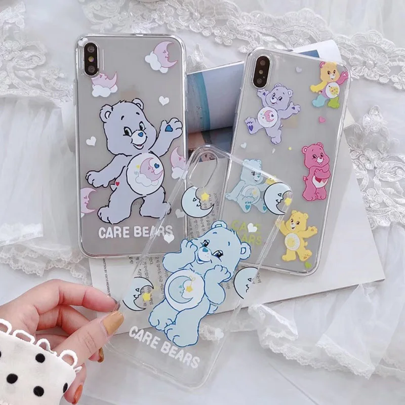 

INS Korea cartoon Rainbow Bear Moon phone case For iphone Xs MAX XR X 6 6s 7 8 plus Cute Candy Clear soft TPU back Cover Capa