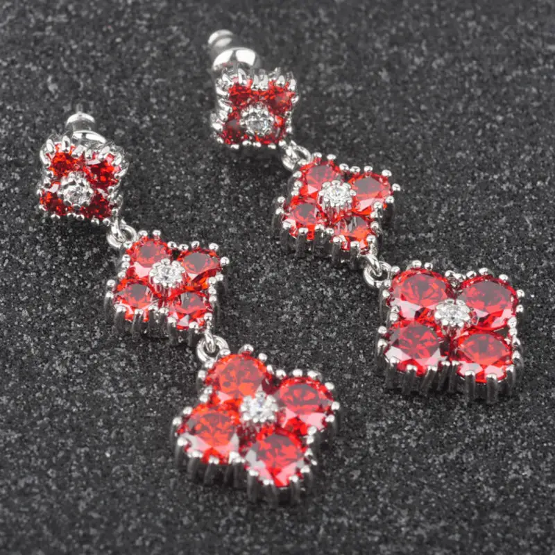 

Classy Red Stone Cubic Zirconia For Women Silver Jewelry Drop Earrings Free Shipping PE0231