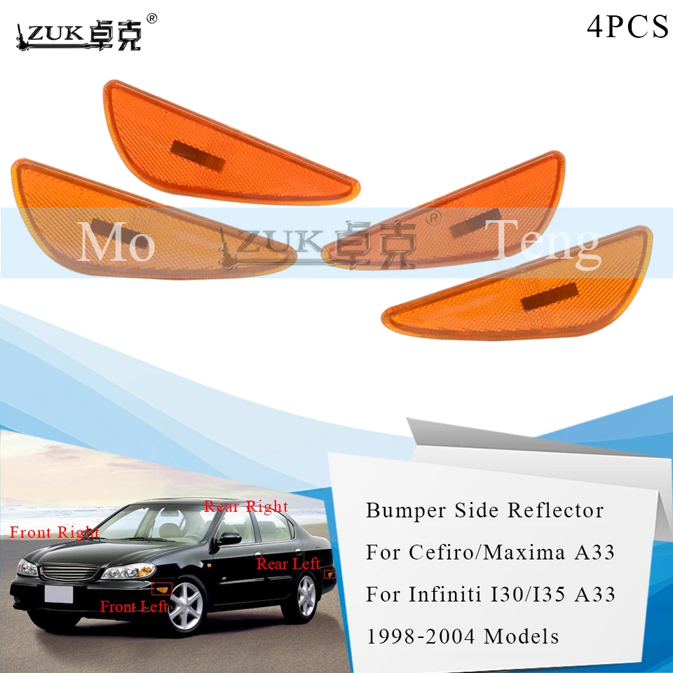 

ZUK 4PCS/Lot Bumper Side Reflector Lamp For NISSAN Cefiro Maxima A33 1998 1999 2000 2001 2002 2003 2004 For Infiniti I30 I35 A33