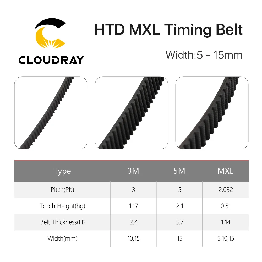 Cloudray MXL 개방형 타이밍 벨트 전송 벨트 고무 폭 5mm 섬유 YAG Pully CO2 레이저 조각 기계 절단