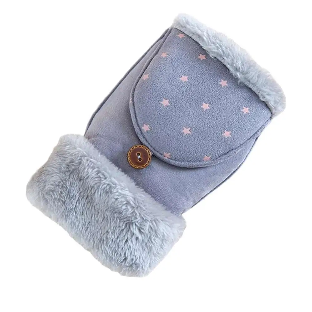 Модный дизайн для женщин, студентов, детей, девочек, зимние милые теплые зимние перчатки в горошек со звездами, наполовину покрытые бархатом - Цвет: gray