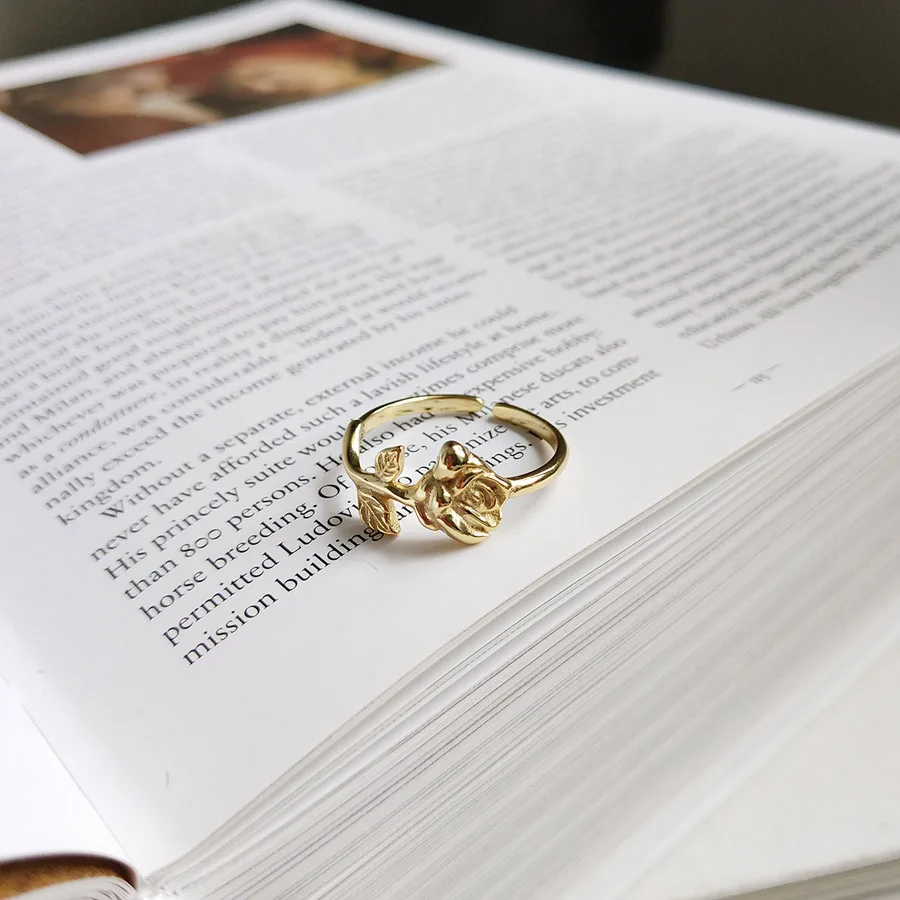 

New design Rose Garden Flower Leaves Resizable Finger Rings for Women Valentine's Day Gift 925sterlilng silver Jewelry Open Ring