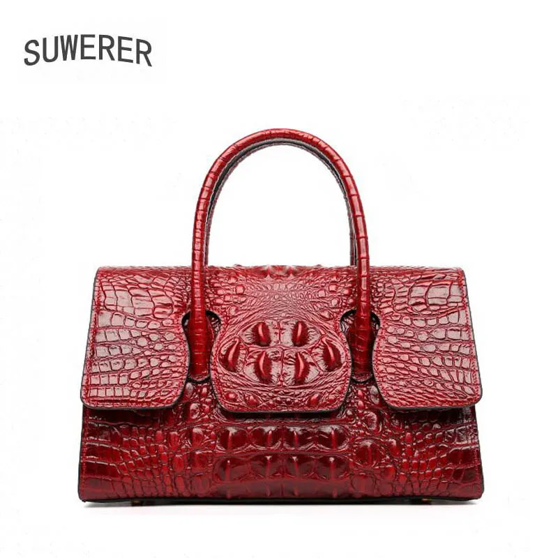 Sacs Supérieure Vache Mode À En Crocodile Red 2019 Nouvelles Designer Main Sac De Véritable Cuir Luxe Femmes Peau F6W6fn