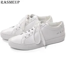 RASMEUP Women White Sneakers Leather Flat Shoes Woman Sneakers 2018 Platform Women’s Shoes Casual Ladies Footwear Plus Size