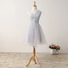 Homcoming Kleid Grau 2017 Günstige Einfache Spitze Chiffon Realen Bild Eine Schulter Ärmel Plus Size Cocktailparty-kleider 10131055