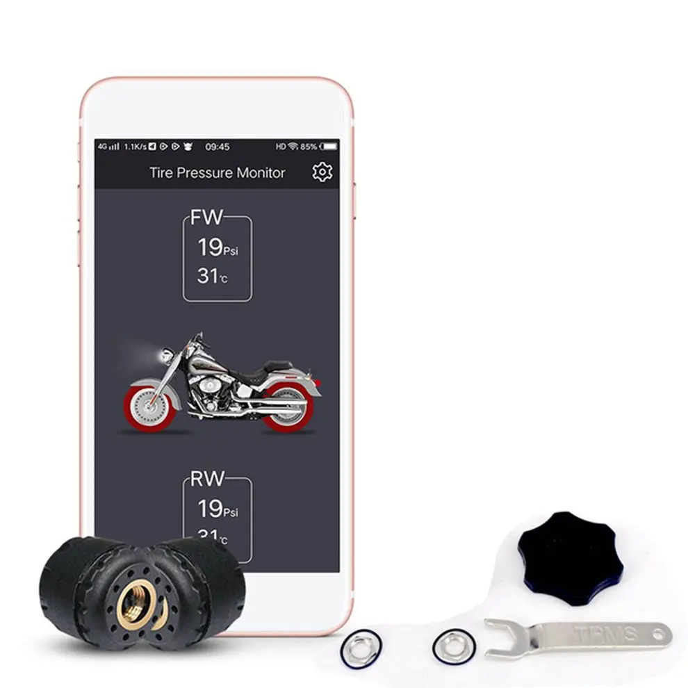 

TP200 Motorcycle Tire Pressure Monitoring System TPMS Mobile Phone APP Detection 2 External Sensors