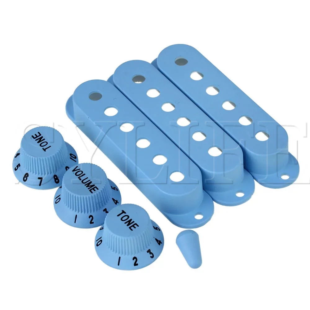 

Guitar 6 Hole Single Coil Pickup Cover & 1V2T Knob Switch Set of 3 Light Blue
