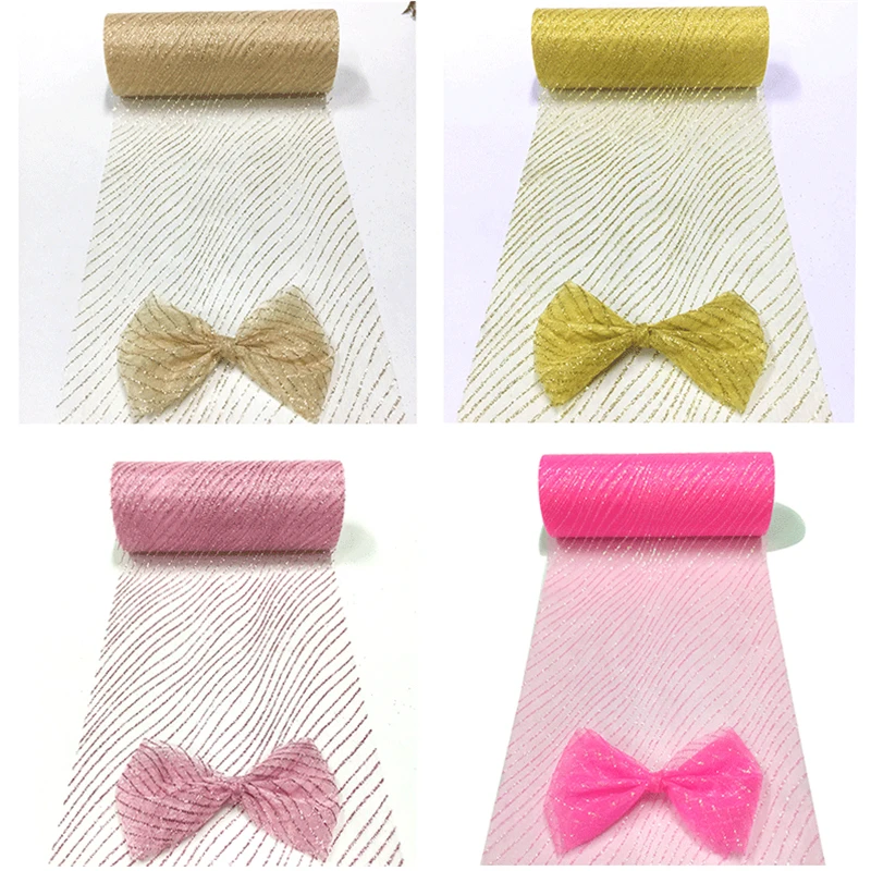 Haochu Wave Design Glitter Stripe Pattern Tulle Roll 6inchx10yards