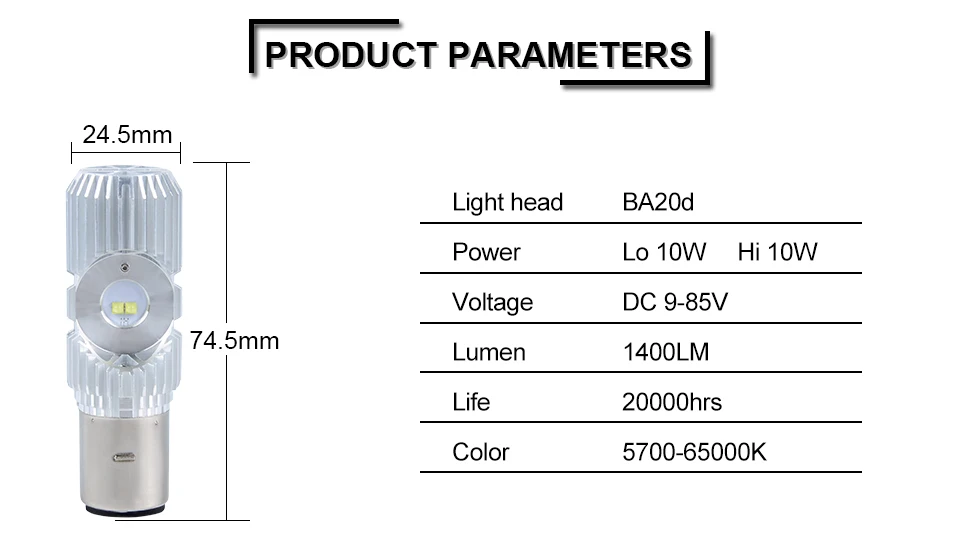 AcooSun DC 12V LED Scooter Headlight BA20D 10W Motorcycle 1400LM Moped ATV Headlights Bulb  (3)