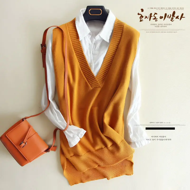 

zocept 2019 Spring Women's Knitted Wool Big V Neck Vest Long Tail New Match Female Sweater Outerwear Women's Sleeveless Pullover