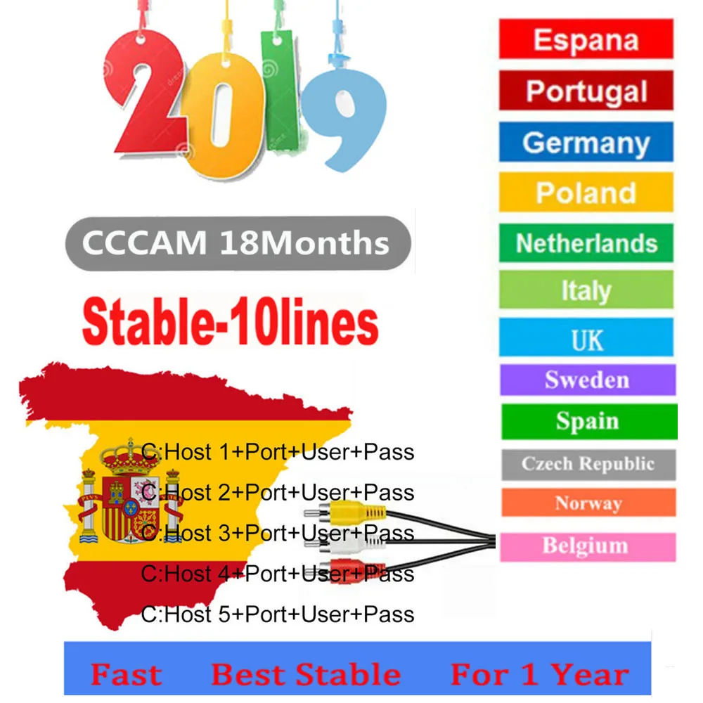 DVB-S2 рецептор 7 нажатий на 1 год Испания Oscam cline использовать для GT медиа V9 супер V8 Nova спутниковый ТВ приемник Европа каналы