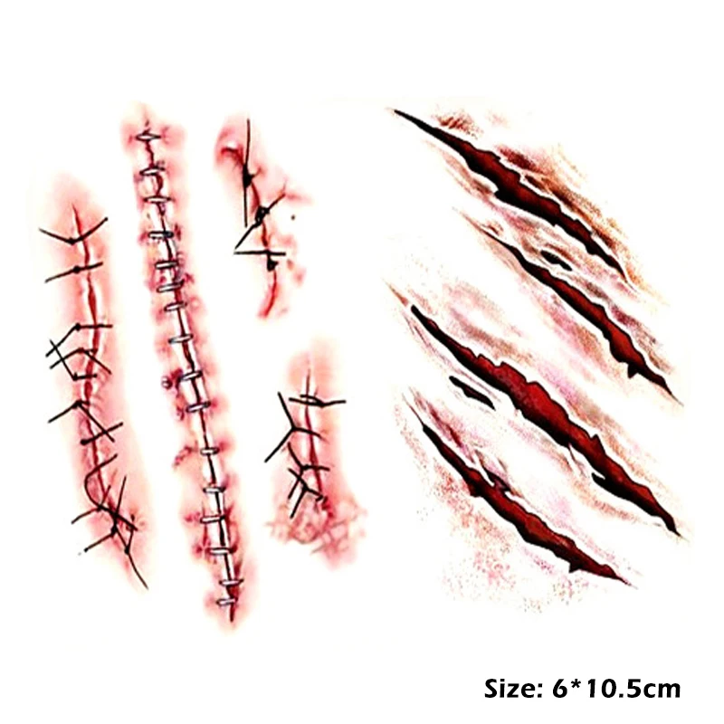 Ужасный зомби татуировки со шрамами с поддельные Парши Крови макияж декор для Хэллоуина, вечеринки рану страшная кровь травм стикеры