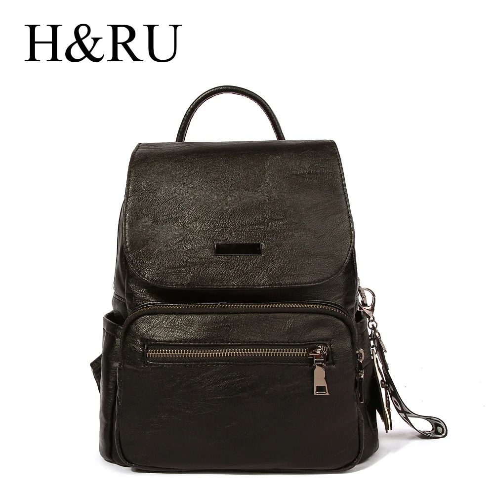 

Vintage PU Leather Small Women Backpack School Backpacks for Teenage Girls Solid Black School Bags Bagpack Shoulder Bags