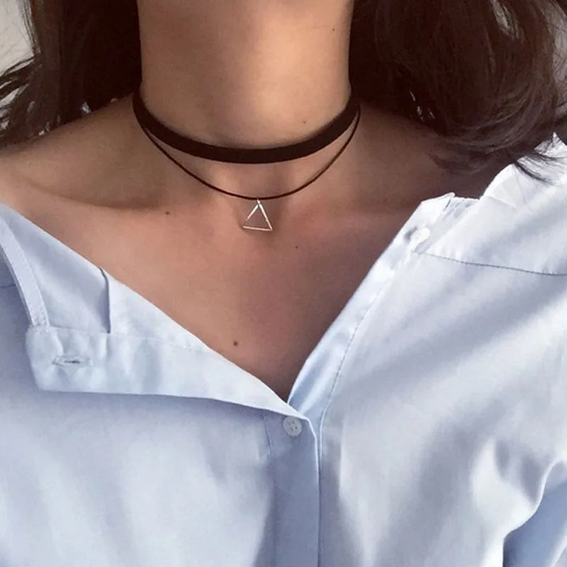 2016 European Fashion Retro Geometric Triangle Pendant font b Necklace b font Collar Collar Double Personality