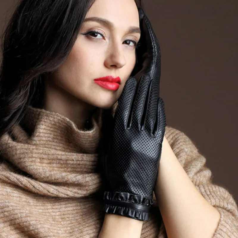 New Woman Goatskin Gloves Ladies Riding Cycling Comfortable Thin Mittens Female Autumn Spring Outdoor Driving Hand Muff H3200 | Аксессуары