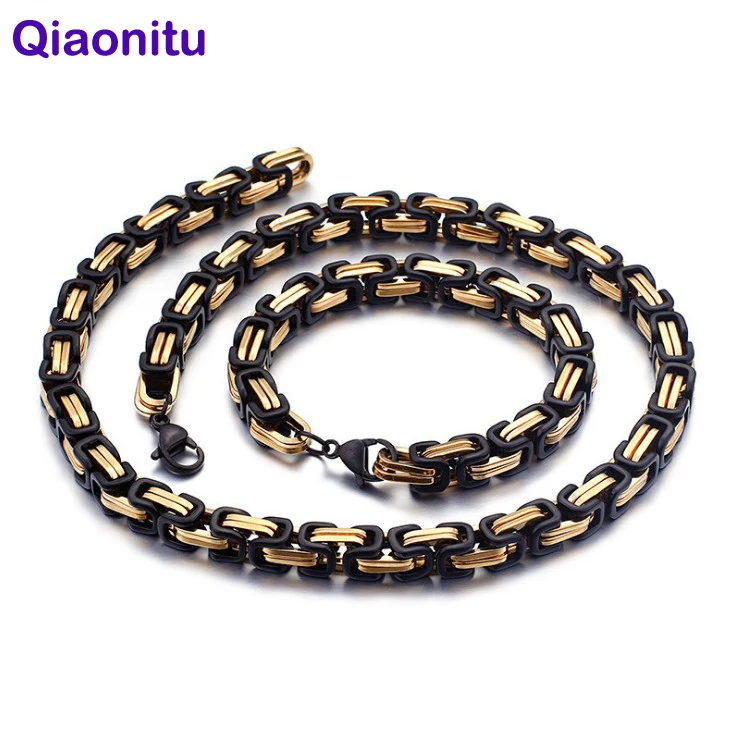 

Byzantine Box Chains Necklace for Men Silver Gold Black Customized Mens Necklaces Bracelet Stainless Steel Jewelry 5mm/6mm/8mm