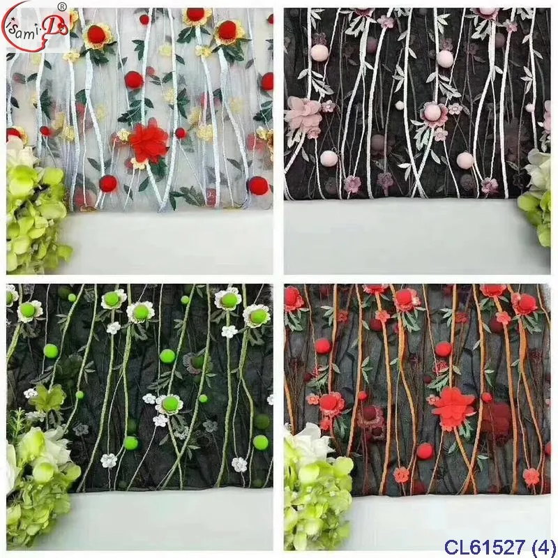 

5yards high grade 3d flowers embroidered african lace fabric for wedding dresses 3D handmade flowers chiffon french lace mesh
