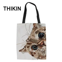 THIKIN Tote Женская Повседневная сумка с милым мультяшным цветком котом большая Холщовая Сумка на плечо Студенческая посылка для хранения книг складная сумка для покупок