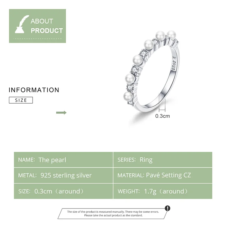 BAMOER, жемчужное стекируемое кольцо для женщин, белая раковина, перламутровое кольцо на палец, Стерлинговое серебро 925, элегантное свадебное ювелирное изделие BSR039