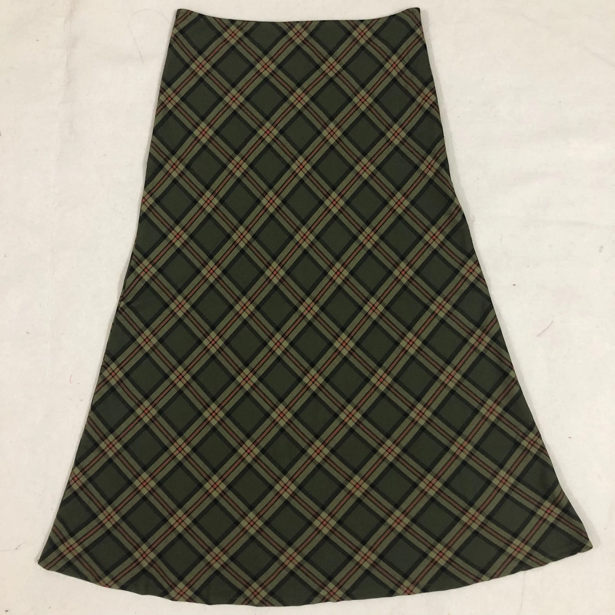 Retro vintage old school style green plaid long skirt high waist