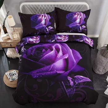 

New Fashion Romantic Rose 3D Oil Painting Bed 2/3pcs Purple Bedding Sets Twin Double Full King Queen Size Duvet Cover Sets