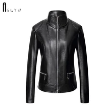 ASLTW XL-6XL кожаная женская куртка Новая мода размера плюс однотонная женская куртка с отложным воротником и длинным рукавом Женская куртка из искусственной кожи