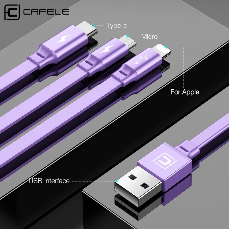 Caja protectora CAFELE 3 en 1 Cable USB retráctil para iPhone Micro tipo C 8 Pin portátil Cable para Samsung Huawei Xiaomi cable USB de sincronización de datos