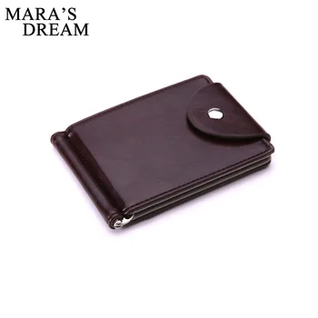 

Mara's Dream Brand Mini Men's leather Money Clip wallet Pocket Purse with clamp Man Slim Credit Card Bag ID Holder for male